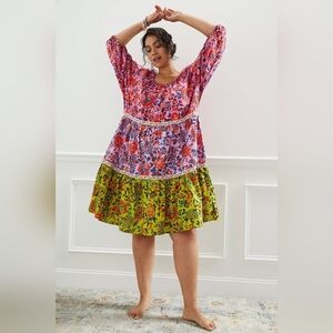 Anthropologie Mabel Mini Dress Women's Size 2X Tiered Ruffle Floral Multicolor